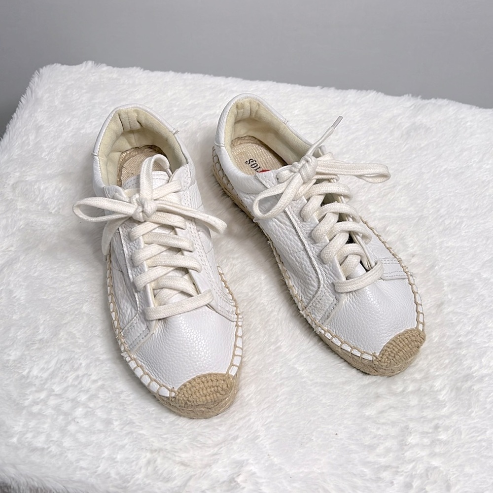 Soludos Sneakerdrille Lace Up Espadrille Leather Sneaker size 6 White - Picture 2 of 8
